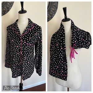 Ellen Tracy Super Soft Long Sleeve Button Up Polka Dot Heart Pajama Set